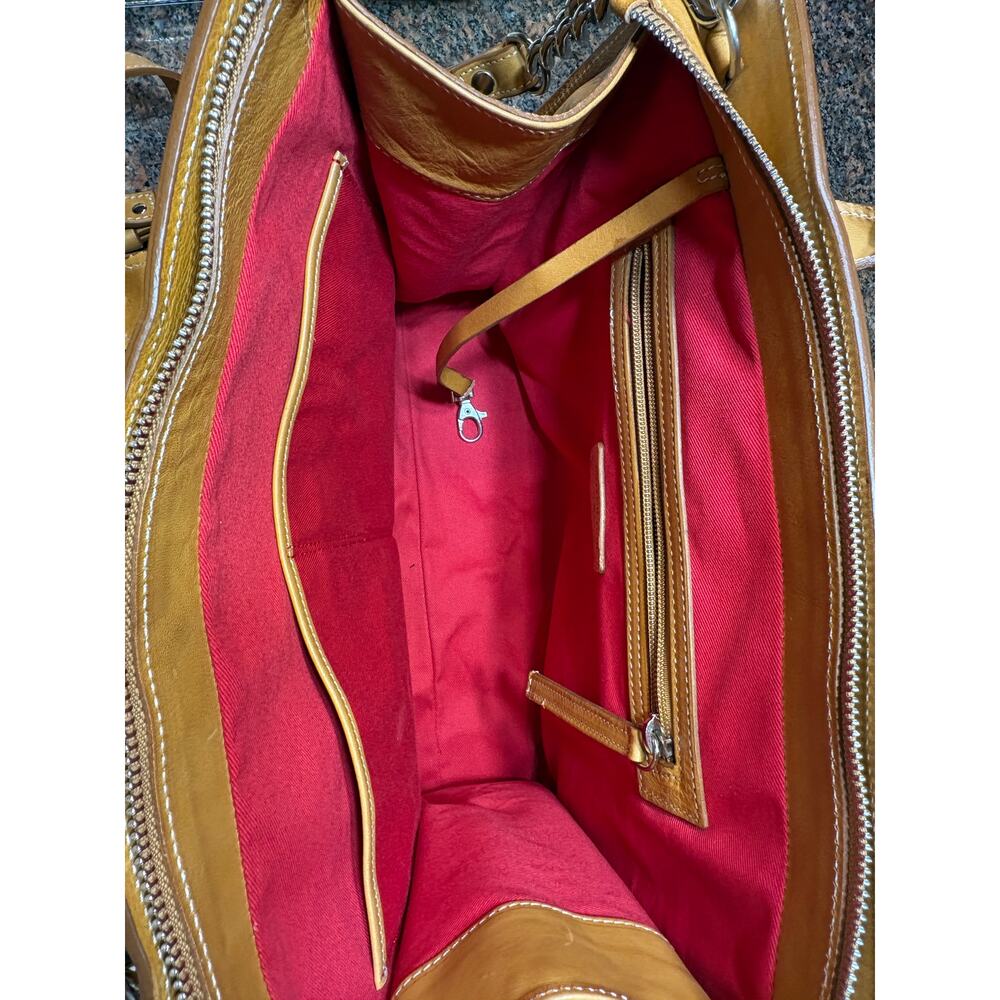 Cavalcanti Italian Designer Cognac Burnished Leather Satchel Shoulder Strap NWT - Picture 4 of 16